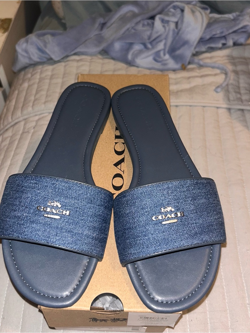 Coach Denim Blue Slide Sandals